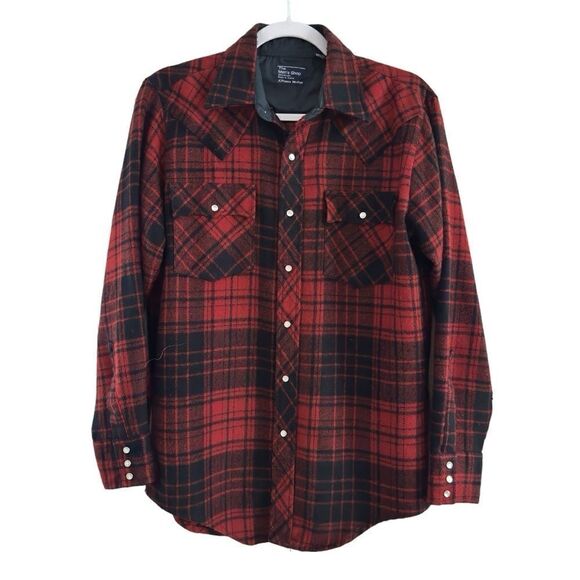 JC Penney‎ The Men’s Shop Vintage Plaid Pearl Snap Button Up Flannel Shirt Sz M - Picture 1 of 5
